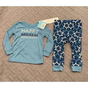 NWT Happy Hanukkah 2 Piece Long Sleeve Top & Pants Set Sz 12 Month Hope & Wonder
